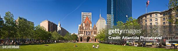 copley square and trinity church - trinity church boston stock pictures, royalty-free photos & images