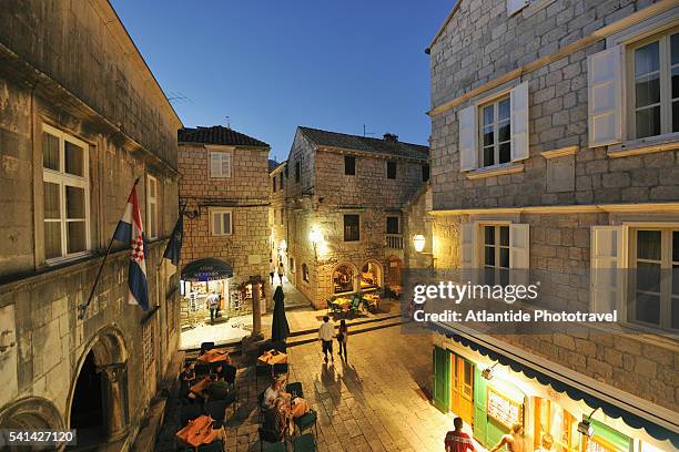 small square in the old town - korcula island stock pictures, royalty-free photos & images