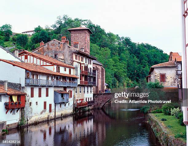 view of the village - saint jean pied de port stock-fotos und bilder