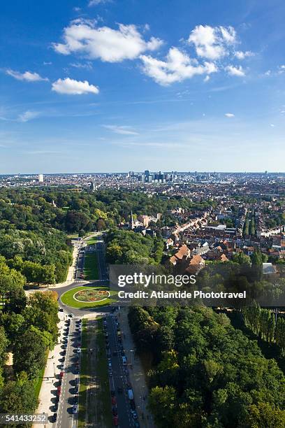 view of the town from atomium - atomium brüssel stockfoto's en -beelden