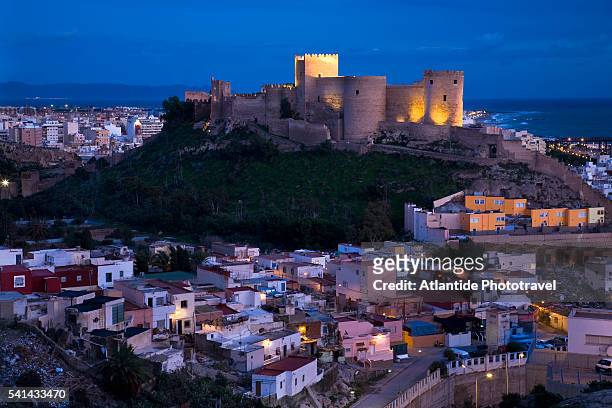 the city and the alcazaba of almeria - almeria stock pictures, royalty-free photos & images