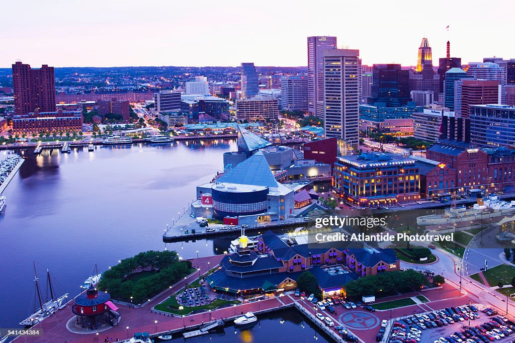 Inner Harbor and downtown Baltimore seen from Mariott Waterfront Hotel
