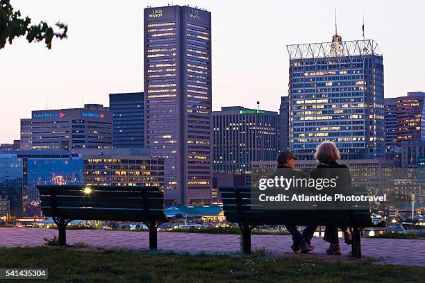 downtown baltimore seen from federal hill park - federal hill stock pictures, royalty-free photos & images