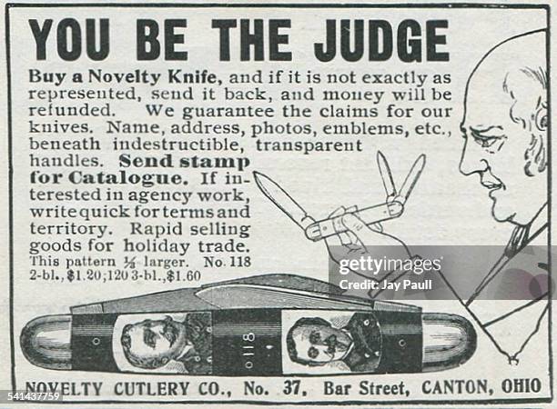 Advertisement for a novelty pen knife by the Novelty Cutlery Company in Canton, Ohio, 1901.