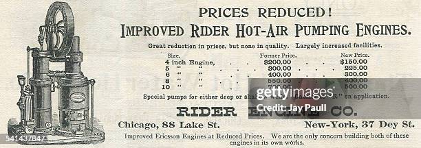 Advertisement for a hot air pump by the Rider Ericsson Engine Company in New York, 1892.