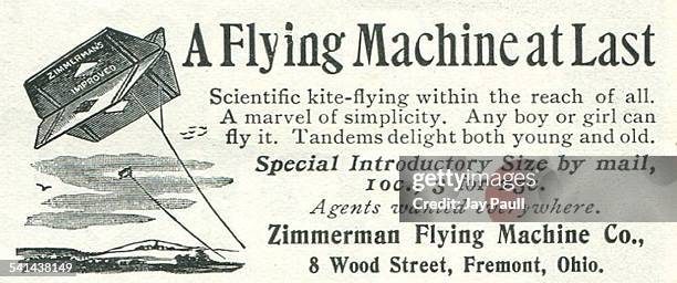 Advertisement for the flying machine kite for children by the Zimmerman Flying Machine Company in Fremont, Ohio, 1902.