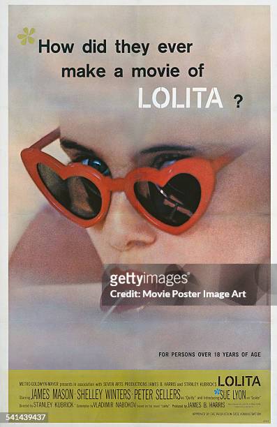 Poster for the US release of Stanley Kubrick's 1962 film adaptation of Vladimir Nabokov's novel, 'Lolita', starring Sue Lyon.