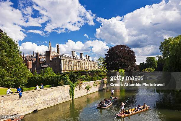 punting on the cam river near clare college - cambridge stock pictures, royalty-free photos & images