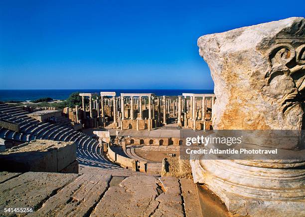 leptis magna or lepcis magna archaeological site, the theatre - theater of leptis magna stock pictures, royalty-free photos & images