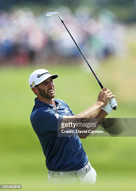 Dustin Johnson of the United States hits a shot on the third hole during the final round of the U.S. Open at Oakmont Country Club on June 19, 2016 in...