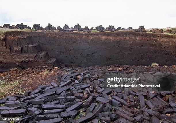 landscape with peat near sally gap - peat stockfoto's en -beelden