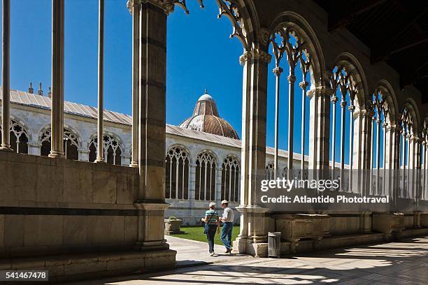 piazza (square) dei miracoli, monumental cemetery (camposanto monumentale), the cloister - pisa italy stock pictures, royalty-free photos & images