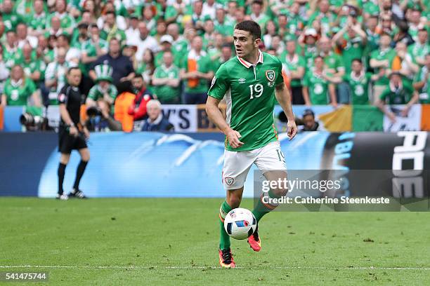 Robbie Brady of Republic of Ireland controls the ball during the UEFA EURO 2016 Group E match between Republic of Ireland and Sweden at Stade de...