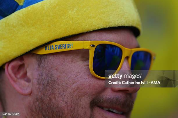 Fan of Sweden wearing team sunglasses during the UEFA EURO 2016 Group E match between Italy and Sweden at Stadium Municipal on June 17, 2016 in...