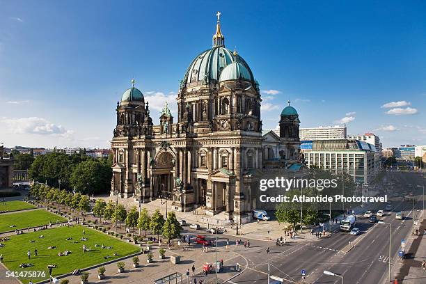 view of the berliner dom (berlin cathedral or supreme parish and collegiate church) from the humboldt box - berlin cathedral stock pictures, royalty-free photos & images