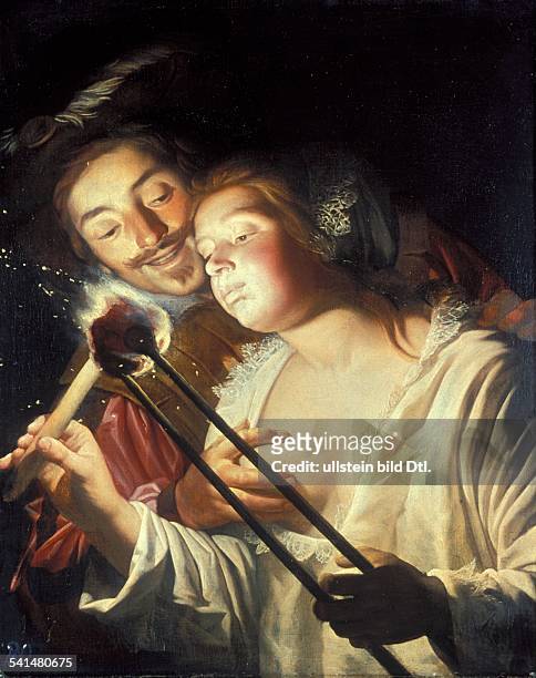 Paintings Honthorst, Gerrit van *1590-1656+ Painter, Netherlands painting 'The Soldier and the Girl' - undated - about 1620