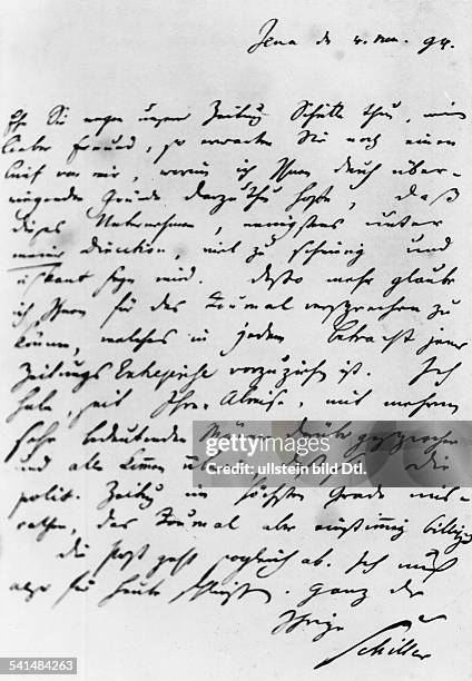 Schiller, Friedrich von *10.11.1759-09.05.1805+Dramatist, Poet, Philosopher, Germany- Letter to his publisher Cotta, Jena- 1794Photographer: Walter...