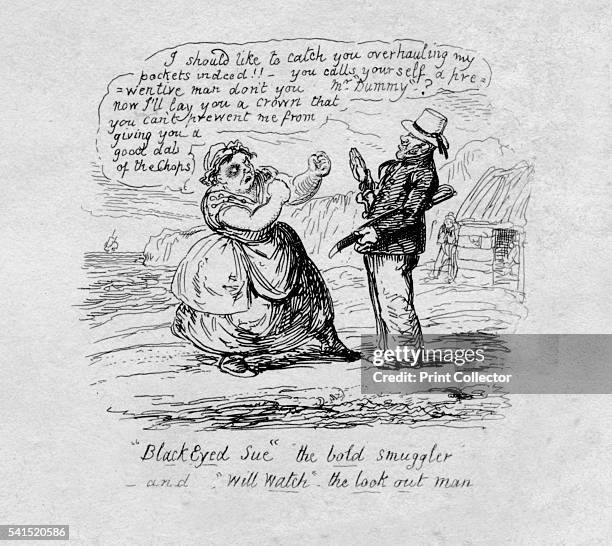 Black Eyed Sue the bold smuggler and Will Watch the look out man', 1829. From Scraps & Sketches by George Cruikshank. [George Cruikshank, London,...