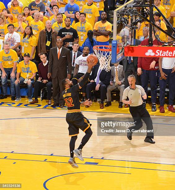 Mo Williams of the Cleveland Cavaliers goes up for the layup against the Golden State Warriors during the 2016 NBA Finals Game Seven on June 19, 2016...