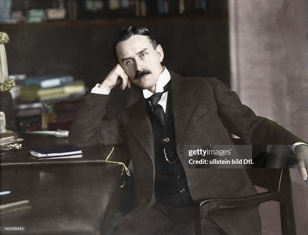 " German novelist and essayist Thomas Mann in his study. Colored version of Image Number 9001- 1916
