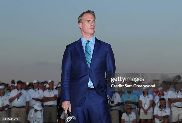 Fox Sports golf anchor Joe Buck looks on after the final round of the U.S. Open at Oakmont Country Club on June 19, 2016 in Oakmont, Pennsylvania.