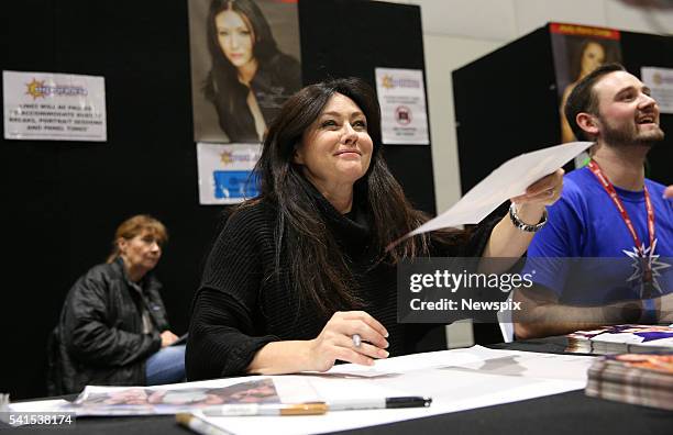 Actress Shannen Doherty signing autographs during the 2016 Supanova Pop Culture Expo at the Olympic Park in Sydney, New South Wales.