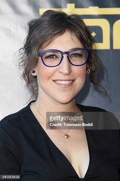 Actress Mayim Bialik attends the benefit screening and party for "Gods In Shackles" at Harmony Gold Theater on June 19, 2016 in Los Angeles,...