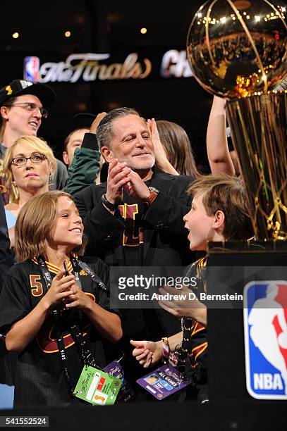 Cleveland Cavaliers owner Dan Gilbert celebrates after winning Game Seven of the 2016 NBA Finals against the Golden State Warriors on June 19, 2016...