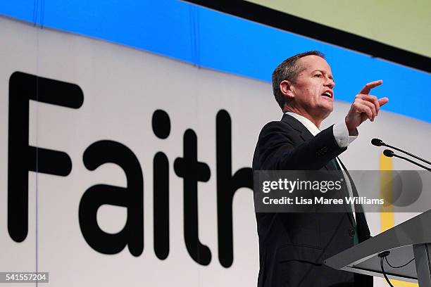 Opposition Leader Bill Shorten speaks during the National Catholic Education Commission Conference at Perth Convention and Exhibition Centre on June...