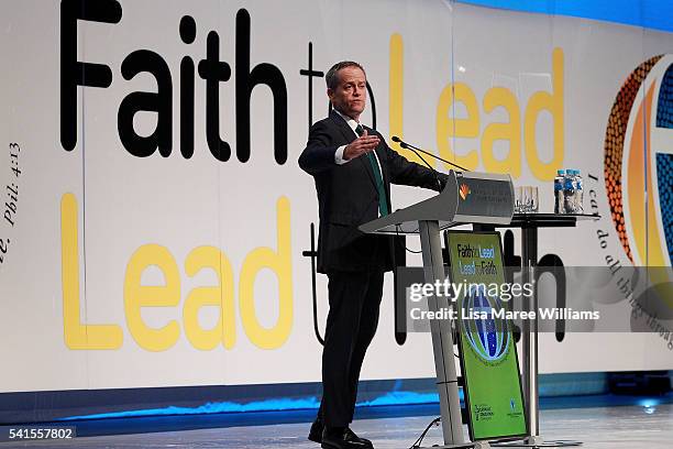 Opposition Leader Bill Shorten speaks during the National Catholic Education Commission Conference at Perth Convention and Exhibition Centre on June...