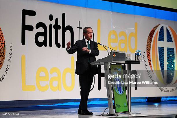 Opposition Leader Bill Shorten speaks during the National Catholic Education Commission Conference at Perth Convention and Exhibition Centre on June...