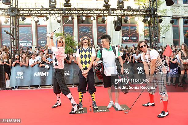 Josh Ramsay, Ian Casselman, Mike Ayley and Matt Webb of Marianas Trench arrives at the 2016 iHeartRADIO MuchMusic Video Awards at MuchMusic HQ on...