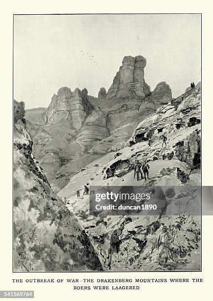 drakensberg mountains outbreak of war - drakensberg stock illustrations