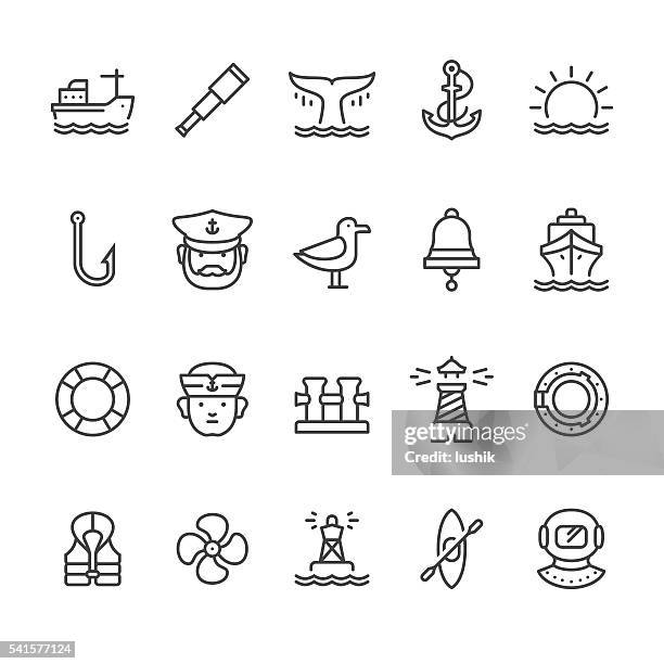 stockillustraties, clipart, cartoons en iconen met nautical and harbor theme vector icons - zee