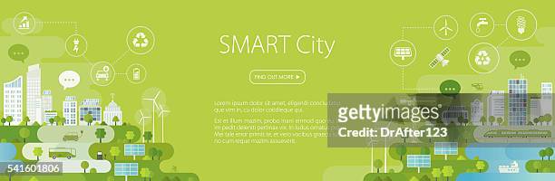 smart city banner - sustainable energy stock illustrations