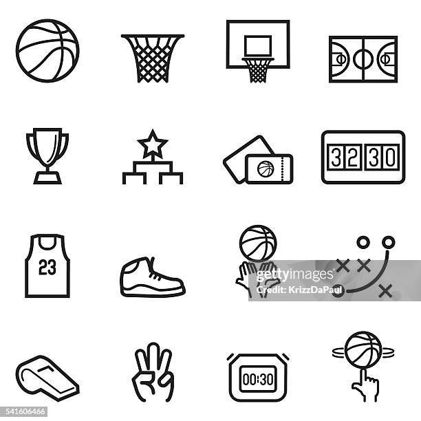 ilustraciones, imágenes clip art, dibujos animados e iconos de stock de baloncesto iconos de línea fina - organizaciones deportivas