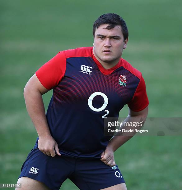 Jamie George looks on during the England training session held at Coogee Oval on June 20, 2016 in Sydney, Australia.