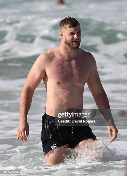 George Kruis walks out of the surf during the England recovery session held at Coogee Beach on June 20, 2016 in Sydney, Australia.