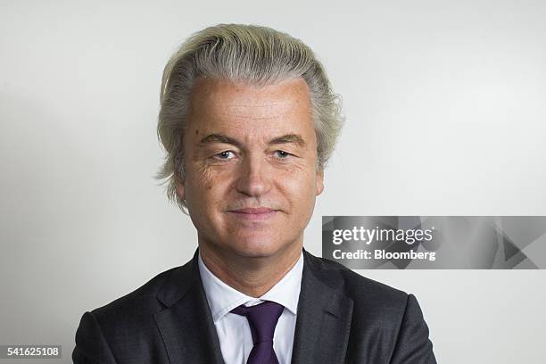 Geert Wilders, leader of the Freedom Party, poses for a photograph following an interview in The Hague, Netherlands, on Thursday, June 16, 2016....