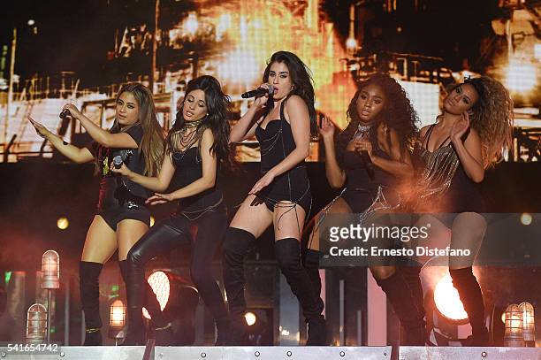 Ally Brooke, Camila Cabello, Normani Hamilton, Lauren Jauregui and Dinah-Jane Hansen of Fifth Harmony perform at the 2016 iHeartRADIO MuchMusic Video...