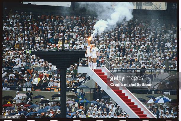 The torch is lit at the opening ceremony of the 1986 Asian Games in Seoul, South Korea. The Asian Games, first held in 1951, are designed to promote...