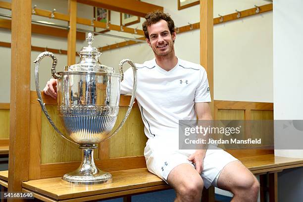 Andy Murray of Great Britain poses with the Aegon Championships trophy after winning his record breaking fifth title with victory in his final match...