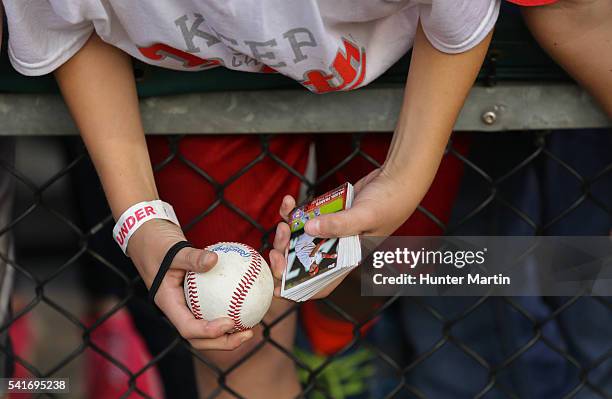 View of a young fan waiting to get autographs before a game between the Philadelphia Phillies and the Cincinnati Reds at Citizens Bank Park on May...