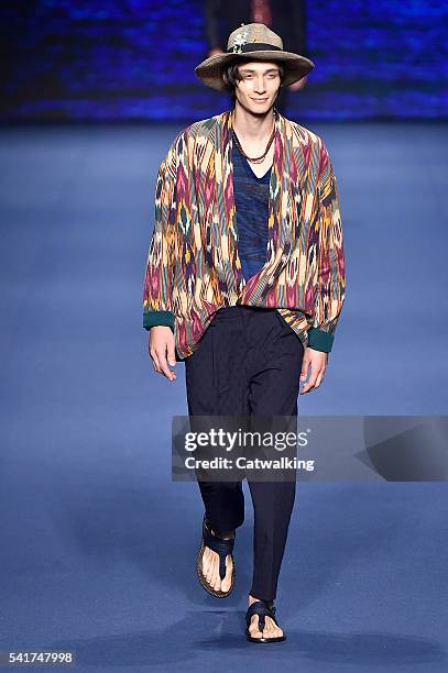 Model walks the runway at the Etro Spring Summer 2017 fashion show during Milan Menswear Fashion Week on June 20, 2016 in Milan, Italy.