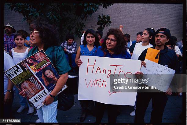 Selena fans congregate outside the courthouse in Houston, Texas where the slain singer's murder trail is being heard.