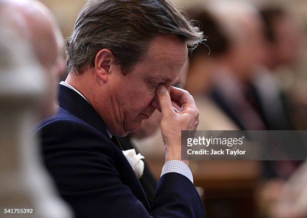 British Prime Minister David Cameron attends a remembrance service for Jo Cox at St Margaret's church on June 20, 2016 in London, England. Parliament...
