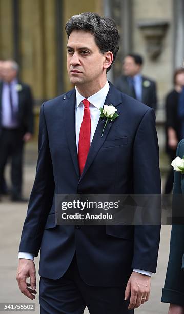 Ed Miliband attends the remembrance service for Jo Cox at St Margaret's church in Westminster Abbey on June 20, 2016 in London, England.