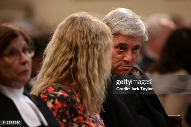 Speaker of the House of Commons John Bercow and his wife Sally Bercow attend the remembrance service for Jo Cox at St Margaret's church on June 20,...