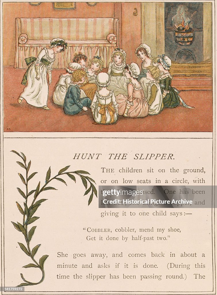 Print Depicting a Game of Hunt the Slipper by Kate Greenaway