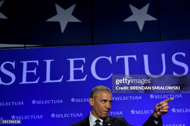 President Barack Obama speaks during a SelectUSA Summit June 20, 2016 in Washington, DC. The Summit is the highest-profile event that promotes...